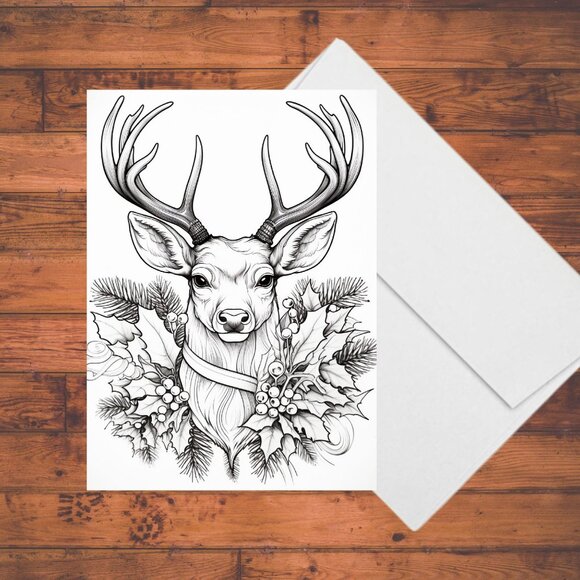 8 Christmas Coloring A7 Cards: DIY Holiday Greeting Card Kit with Envelopes - Picture 9 of 9